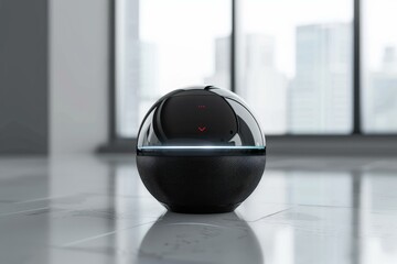 Poster - Smart speaker voice assistant listening for command in modern apartment