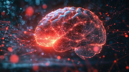 Poster - Conceptual image of a human brain with glowing neural connections, illustrating brain activity and cognitive processes in a dynamic visual