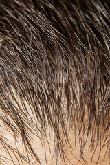 A close up of a person's hair on a white surface