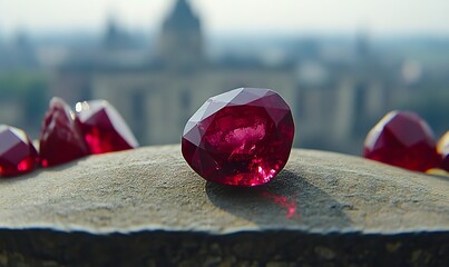 Wall Mural - A group of red gems sitting on top of a rock