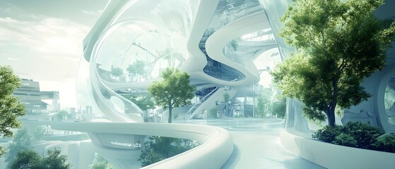 Conceptual modern delivery with futuristic office setting, blending technology and efficiency