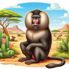 Sticker - Cute Baboon Vector Cartoon illustration