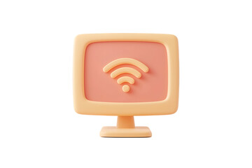 3D Beige Computer Monitor with Wi-Fi Signal Icon | Isolated on Transparent & White Background | PNG File with Transparency