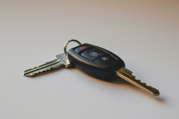 Poster - Car key with remote entry fob is lying on a white background