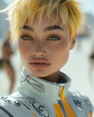 Poster - A woman with blonde hair and a futuristic outfit