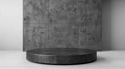 Sticker - Black concrete podium for product display on white background