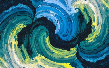 Swirling blue and green art. Abstract painting with swirling blue and green hues, creating a dynamic and vibrant composition.