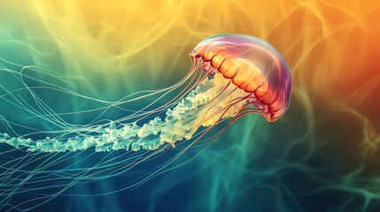 Poster - A Translucent Jellyfish With Long Tentacles Floating Through Vibrant Waters