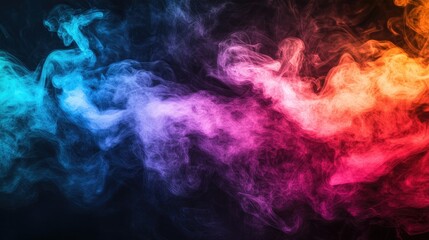 Poster - Vibrant colored smoke swirling in the air during a photo shoot, with rich hues blending together against a dark background