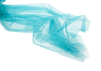 Sticker - Beautiful cyan color tulle fabric on white background