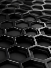 Poster - A close-up abstract image of a black honeycomb pattern, symbolizing structure, organization, efficiency, nature, and design.