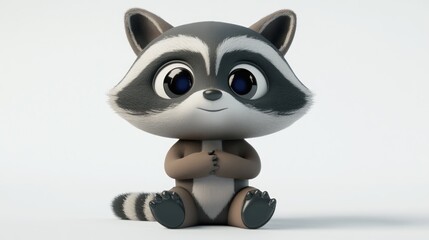 Canvas Print - A cute, cartoonish raccoon character sitting and smiling, designed for children's media.