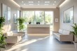 © panu101 - Bright and Welcoming Modern Healthcare Clinic Reception Area with Comfortable Seating and Soothing Pastel Color Palette