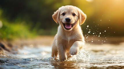 puppy happily enjoy in well water 