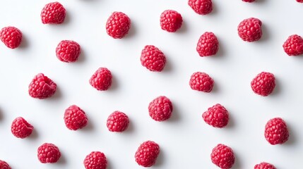 Wall Mural - Raspberries on white canvas