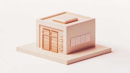 Canvas Print - A minimalist 3D model of a building with large doors and a flat roof.