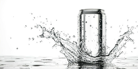 Poster - Mockup of a drink can in a splash of water