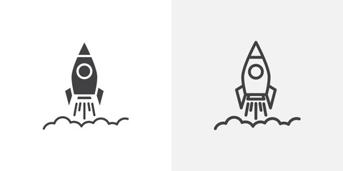 Poster - Rocket launch icon in black filled and outlined style