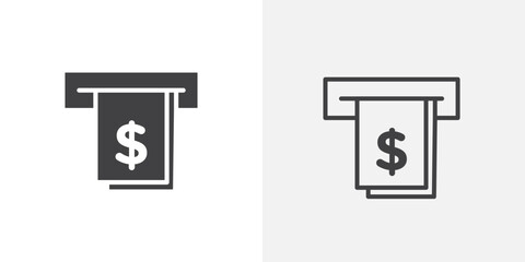 Poster - ATM cash icon in black filled and outlined style