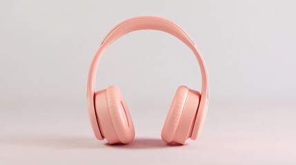 Wall Mural - A pair of pink headphones positioned on a light background, ideal for listening to music.