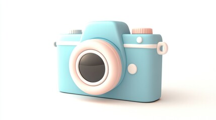 Wall Mural - A pastel blue vintage camera with a round lens, symbolizing photography and creativity.