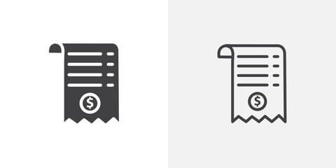 Poster - Paper check receipt icon in black filled and outlined style
