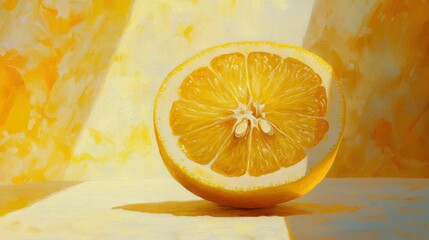 Wall Mural - A Single Lemon Slice Sitting on a Yellow Surface