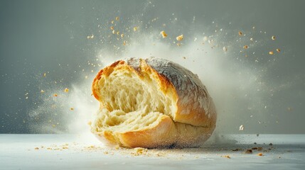 Wall Mural - A Freshly Baked Loaf of Bread Exploding with Crumbs