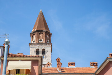 Wall Mural - Streets, alleys and buildings of a historic Mediterranean old town on the Mediterranean Sea. A sunny day in the coastal town with a port on the Adriatic Sea, Zadar, Dalmatia, Croatia