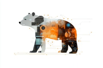 Poster - a stylized silhouette of a bear, filled with colorful data and graphic elements, representing the po