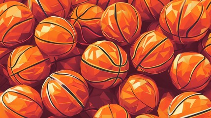 Wall Mural - Basketball balls background. Many orange basketball balls lying in a pile. Sport background. Vector illustration.