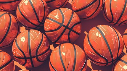 Wall Mural - Basketball balls background. Many orange basketball balls lying in a pile. Sport background. Vector illustration.