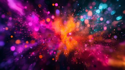 Poster - A vibrant and energetic abstract image with a dynamic explosion of colors, representing creativity, energy, celebration, and the beauty of chaos. The blurred lights create a sense of movement and dept
