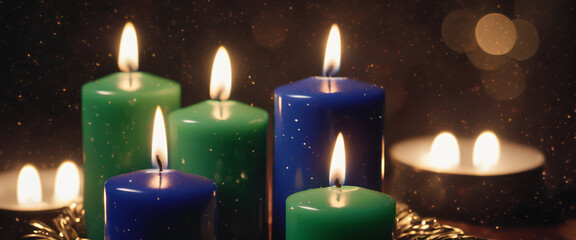 Wall Mural - Candles with Sparkles in a Dark Setting Advent Candles Banner Panorama Background