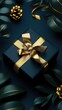 © DigitalArt - Elegant gift box with gold ribbon surrounded by decorative leaves and pinecones, perfect for celebrations and special occasions.