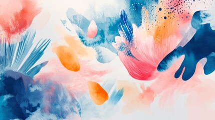 Poster - This abstract watercolor illustration represents various business concepts, including growth, creativity, collaboration, and innovation. The vibrant colors and organic shapes evoke a sense of energy a