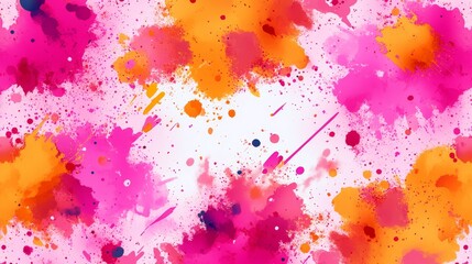 Poster - This seamless pattern features a vibrant and energetic design with abstract splashes of pink, orange, and white watercolor paint. It evokes a sense of fun, creativity, and freedom. The grunge effect a
