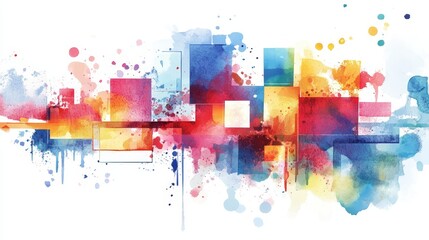 Poster - Vibrant watercolor illustration depicting a business concept with abstract shapes, colors, and splatters. It symbolizes creativity, growth, innovation, collaboration, and progress.