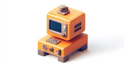 Canvas Print - A stylized, orange computer with a retro monitor and base, representing technology.