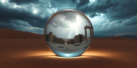 Lightning-Struck Ruins in Desert Storm Crystal Sphere