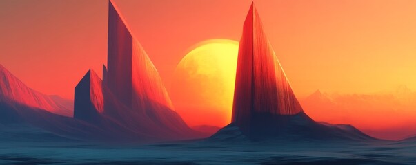 Futuristic landscape with sharp rock formations