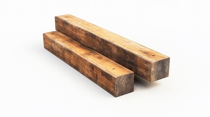 Two wooden beams stacked on a white background, showcasing their rustic texture.