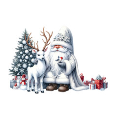 Wall Mural - Christmas gnome hugging reindeer