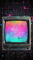 Poster - Retro CCTV Screen Displaying Multicolored Static and Noise With Horizontal Lines Vibrant Textures