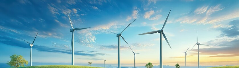 Beautiful wind turbines against a stunning sky, symbolizing renewable energy and sustainable development.