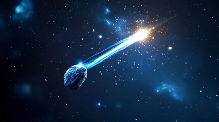 Wall Mural - a celestial spectacle unfolds as a bright blue comet streaks through the vast expanse of space, its 