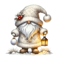 Wall Mural - Christmas gnome holding a lantern