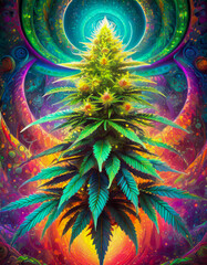Wall Mural - Psychedelic illustration of a hemp leaf