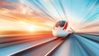 © MAY - A high speed train speeding through a modern railway network, showcasing the efficiency and connectivity provided by advanced transportation infrastructure.