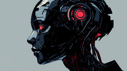 Wall Mural - Portrait of cyborg robot head. generative ai. Cyborg. Illustration